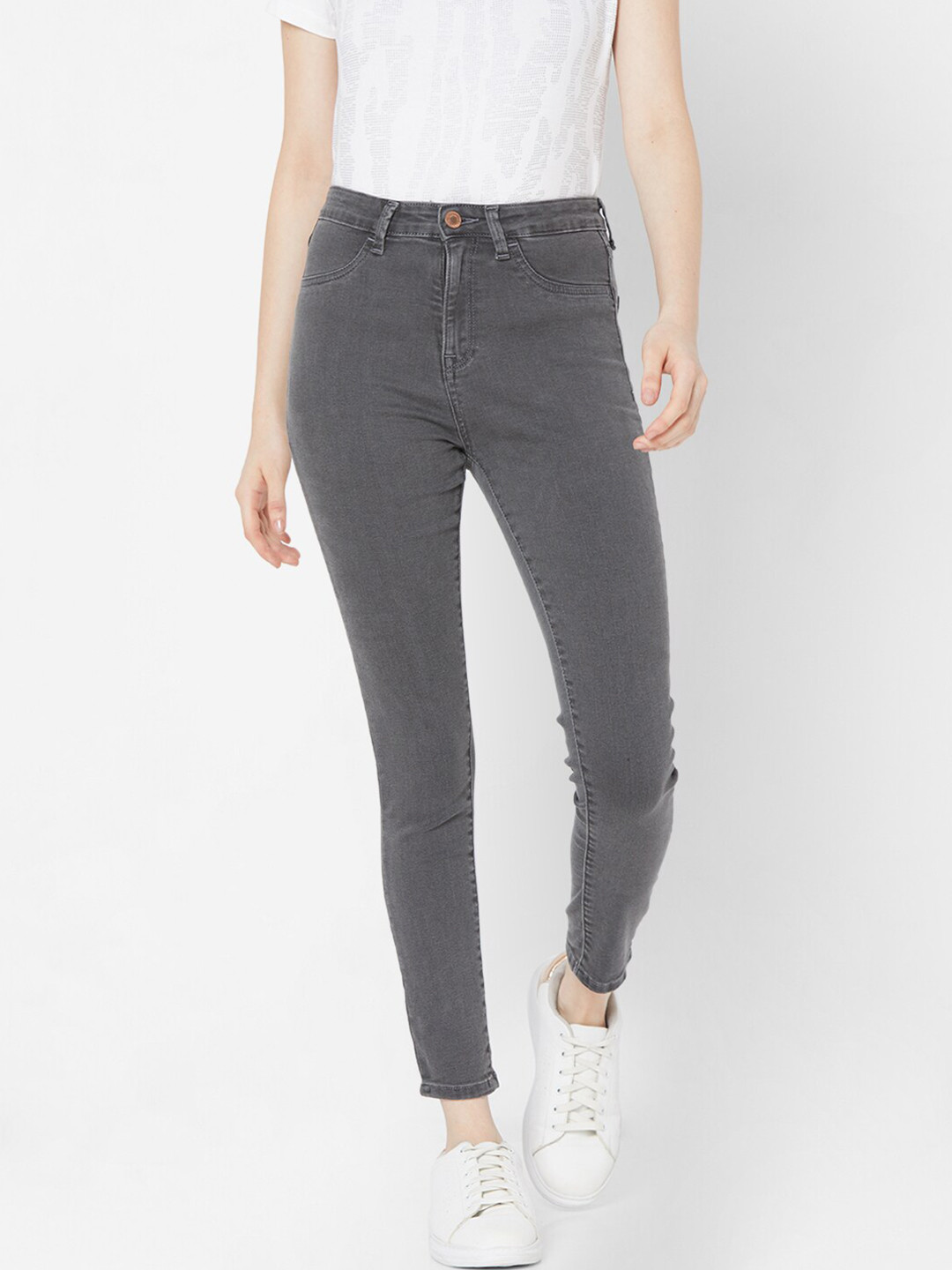 SPYKAR Women Grey Solid Skinny-Fit Jeggings