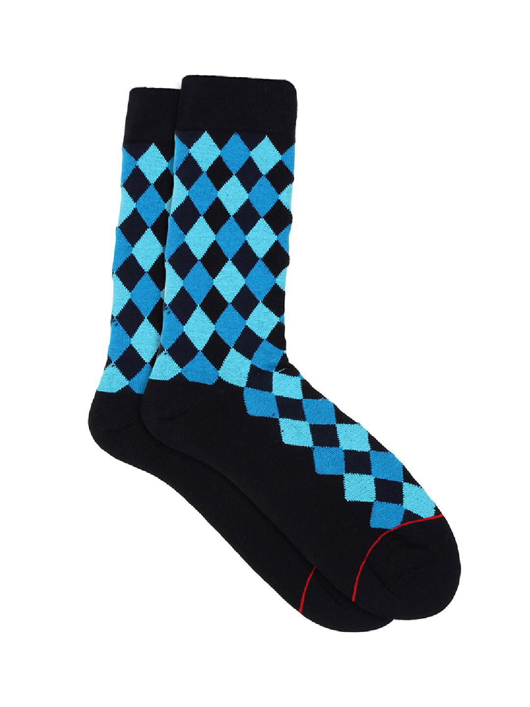 Soxytoes Men Black & Blue Patterned Cotton Above Ankle Length Socks