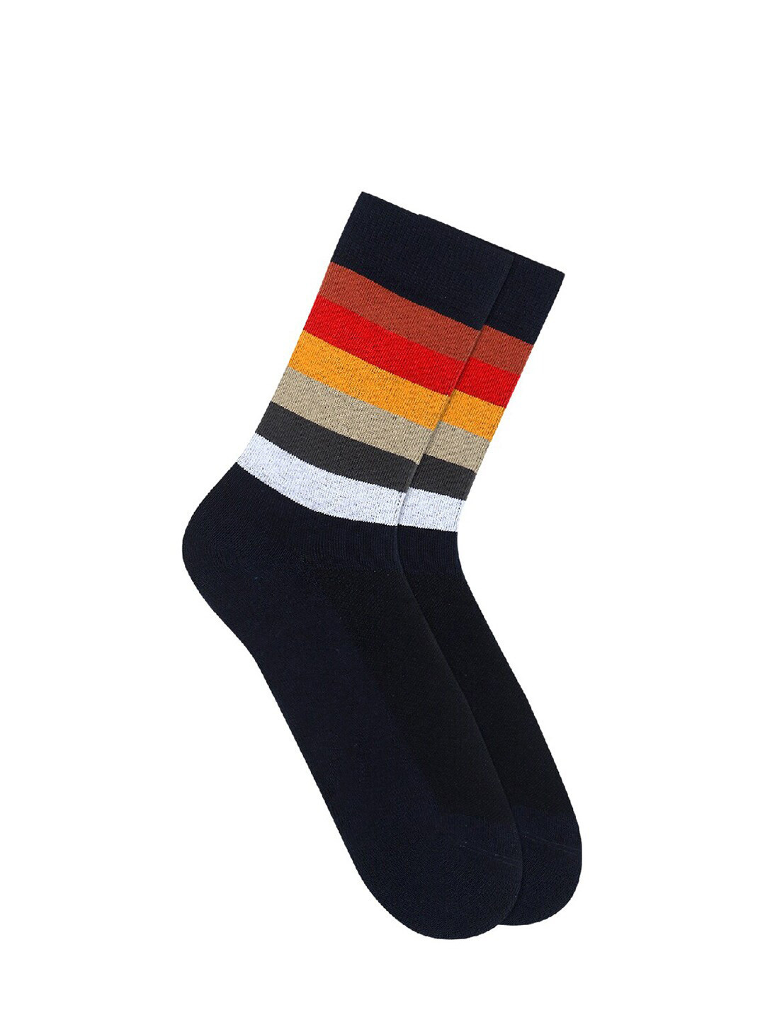 Soxytoes Unisex Navy Blue & Red Striped Pure Cotton Above Ankle Length Socks