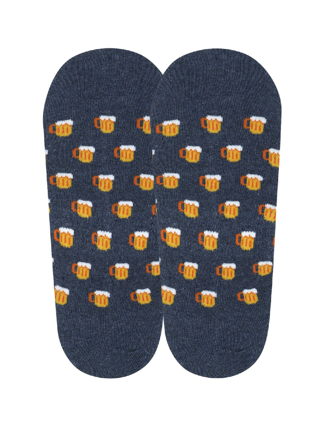 Soxytoes Men Navy Blue & Yellow Patterned Pure Cotton Shoe Liners
