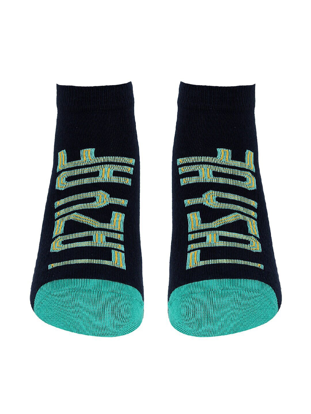 Soxytoes Navy Blue & Sea-Green Patterned Ankle-Length Socks
