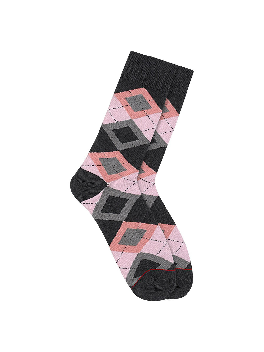 Soxytoes Men Grey & Pink Patterned Calf-Length Socks