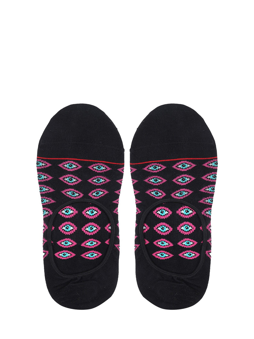 Soxytoes Men Black & Pink Patterned Shoe Liners