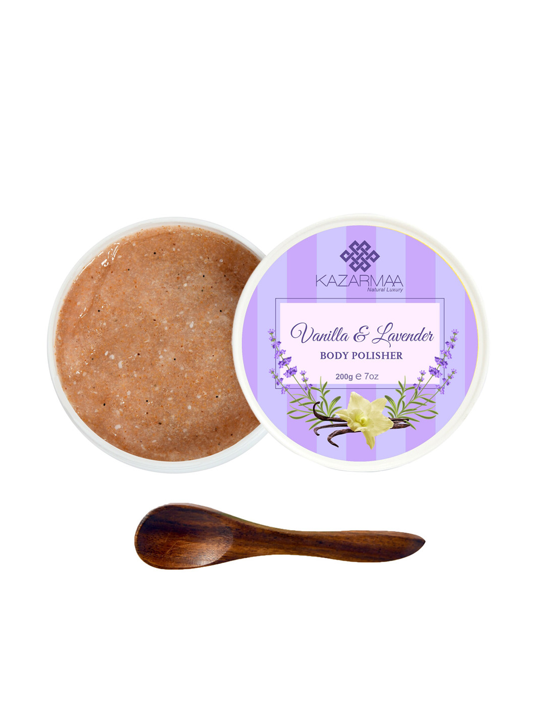 KAZARMAA Exfoliating and Relaxing Vanilla & Lavender Body Polisher with Wooden Spoon-200g