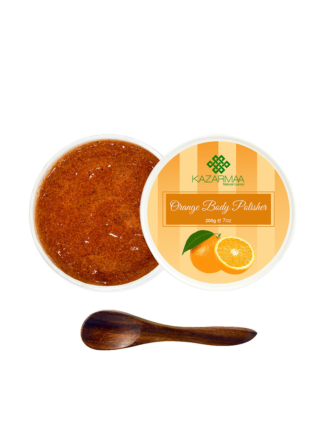 KAZARMAA Exfoliating & Skin Lightening Orange Body Polisher - with wooden spoon - 200 g