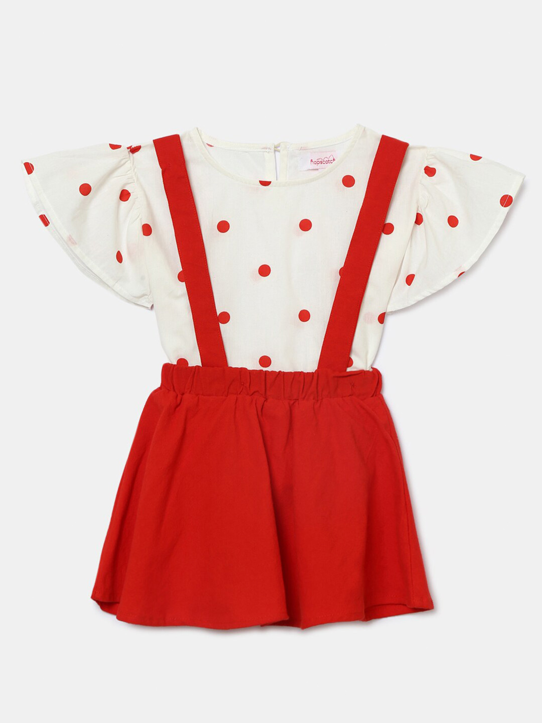 Hopscotch Girls Red & White Printed Top with Skirt