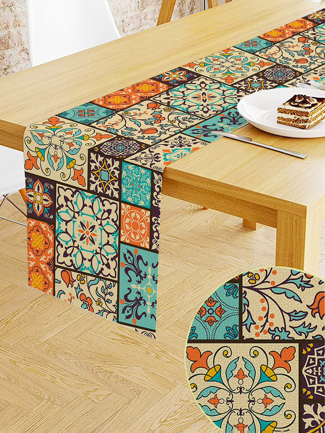 STITCHNEST Multicolor Cotton Canvas Table Runner