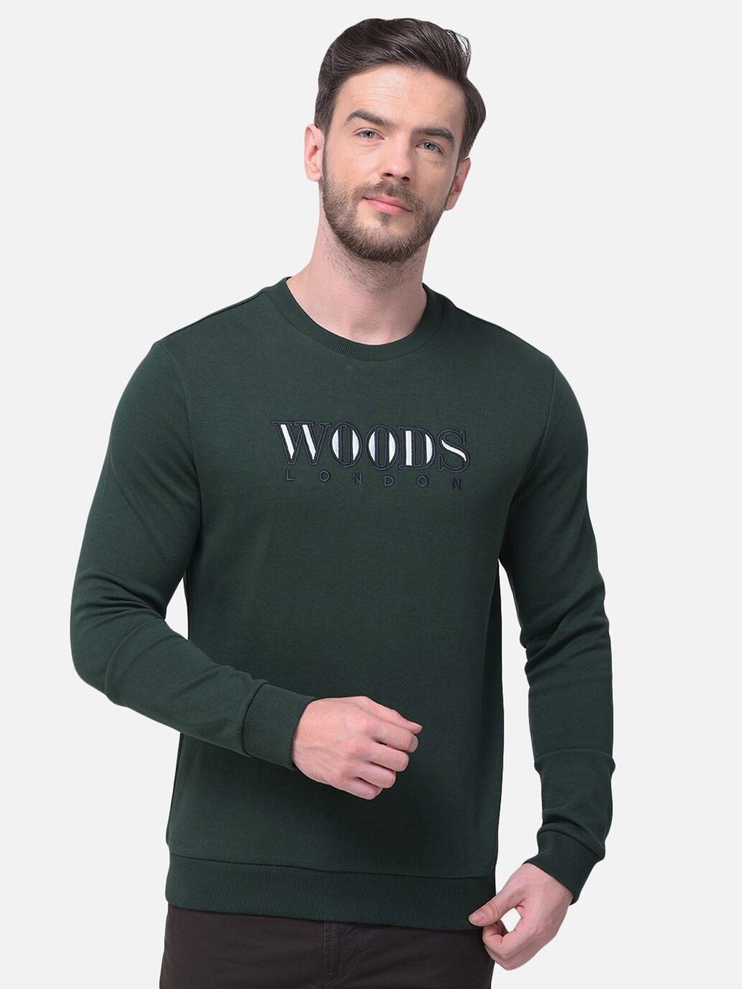 Woods Men Green Solid Sweatshirt