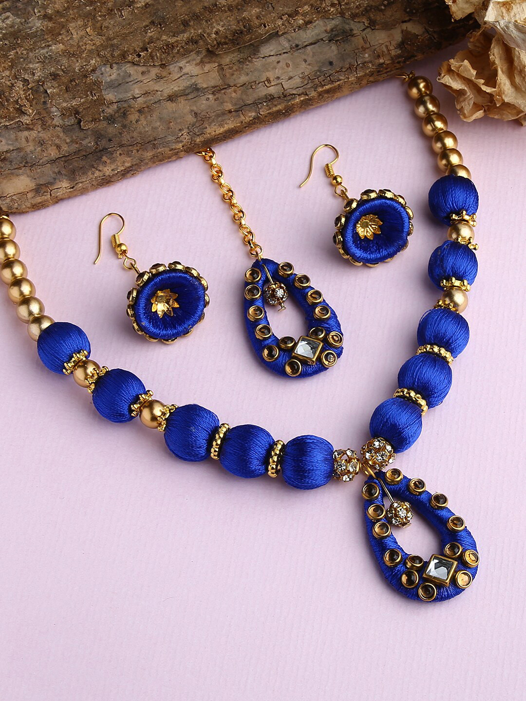 AKSHARA Gold-Plated & White Silk Thread Jewellery Set