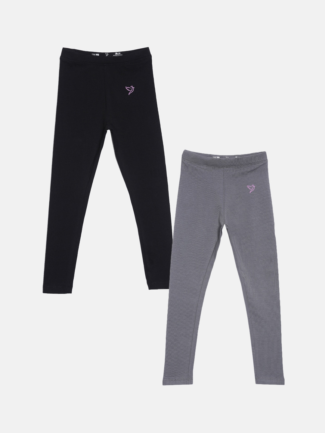 Girls Pack Of 2 Solid Pure Cotton Tailored-Fit Ankle-Length Leggings 7