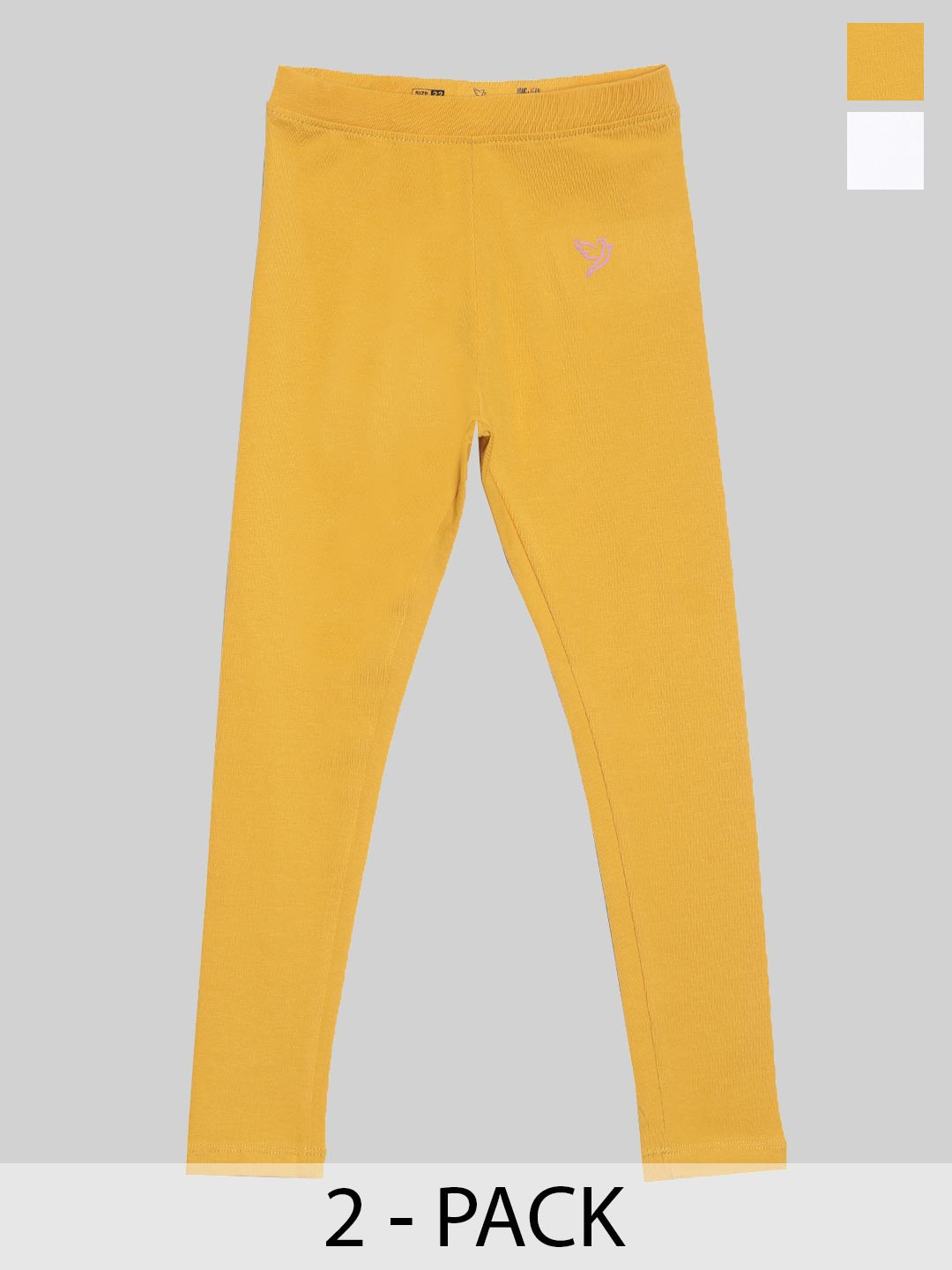 TWIN BIRDS Girls Pack Of 2 White & Yellow Pure Cotton Tailored-Fit Ankle-Length Leggings