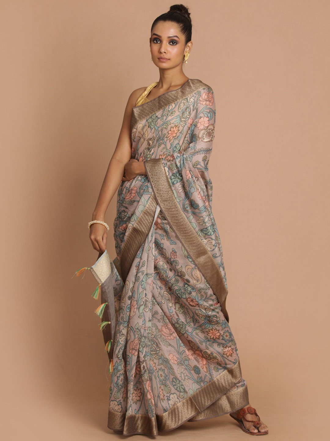Saranee Purple & Blue Floral Zari Organza Banarasi Saree