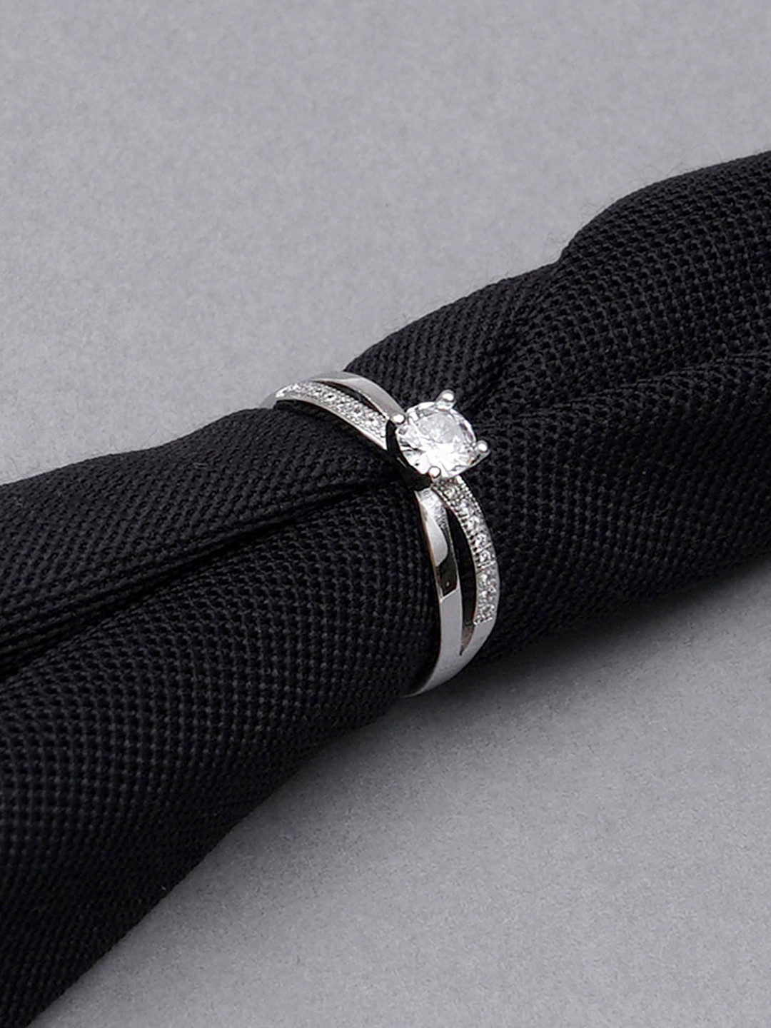 KARATCART Women Silver-Toned Elegant Austrian Crystal Adjustable Ring