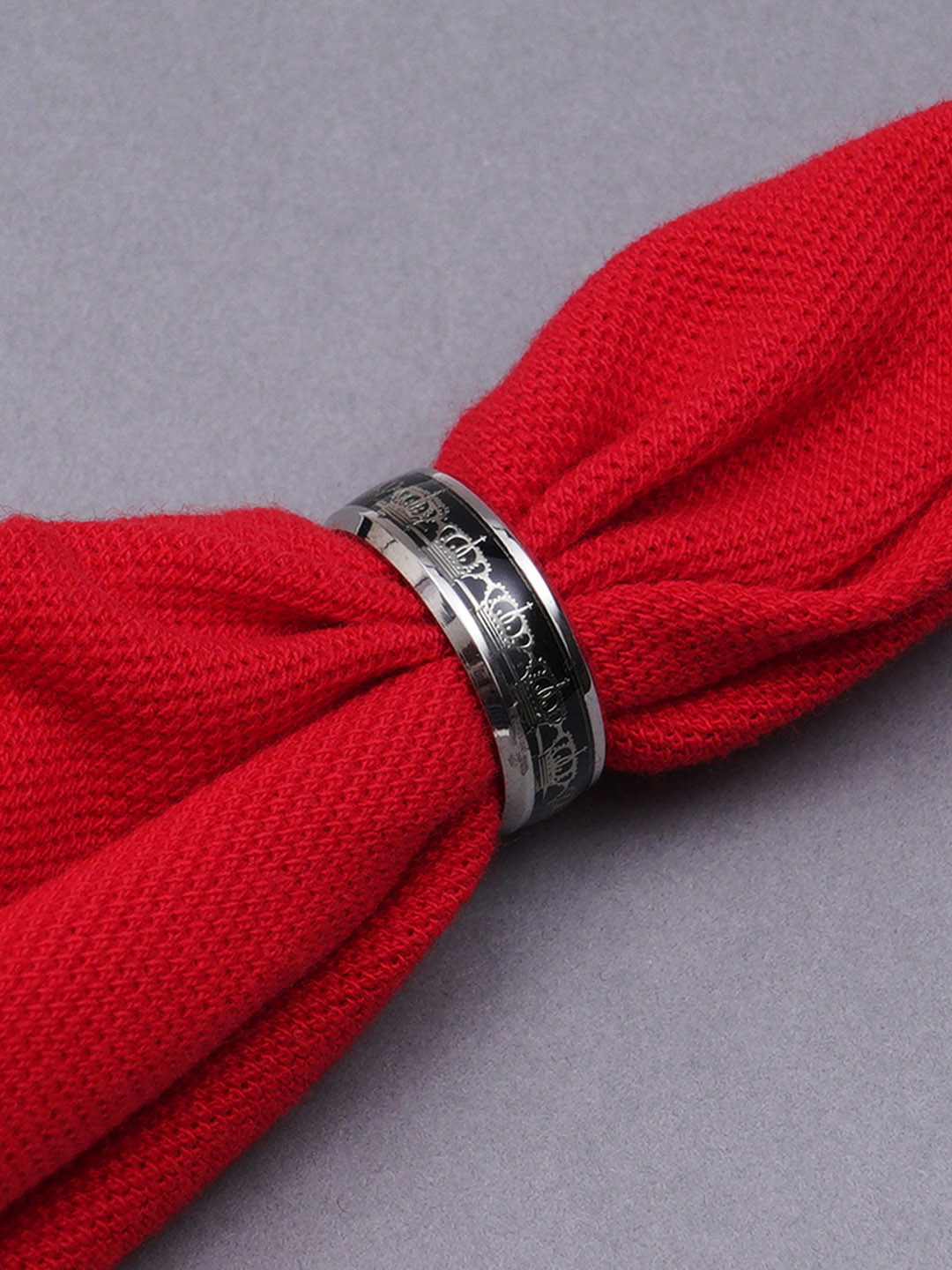 KARATCART  Men Silver Crown Design Band Ring