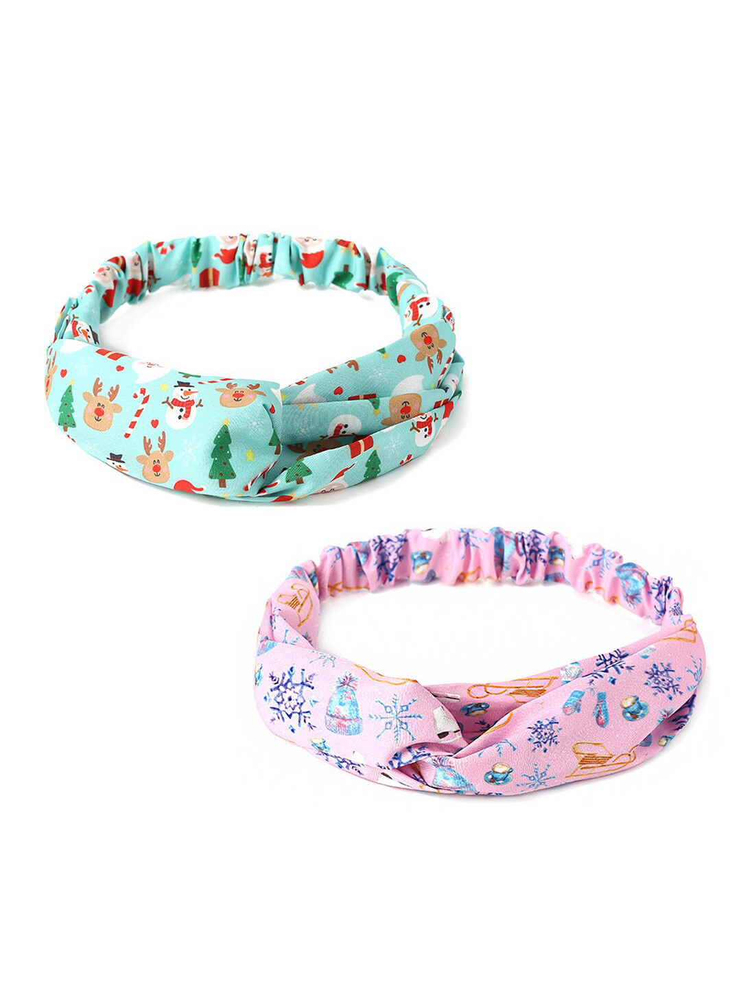 Yellow Chimes Girls Pink & Blue Set of 2 Christmas Themed Hairband