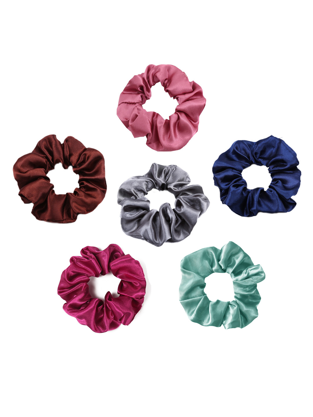 Yellow Chimes Women Set Of 6 Soft Satin Scrunchies