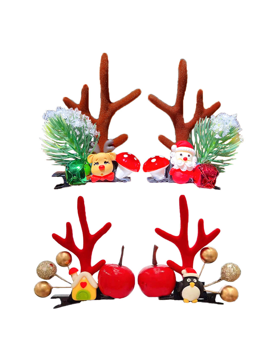 Yellow Chimes Girls Green & Red Set of 4 Christmas Alligator Hair Clip