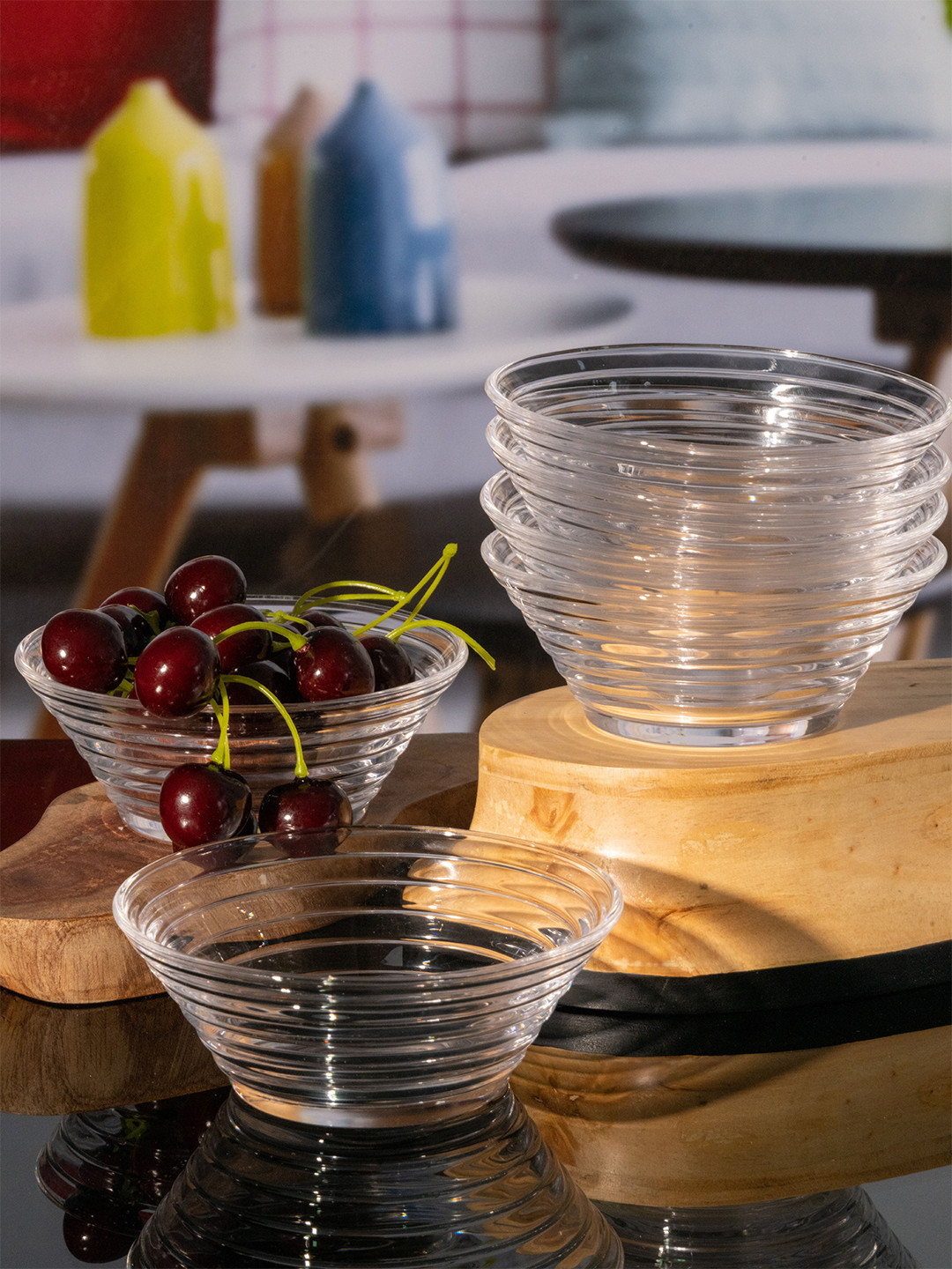 GOODHOMES Transparent Textured Glass Bowls Set -6 Pieces