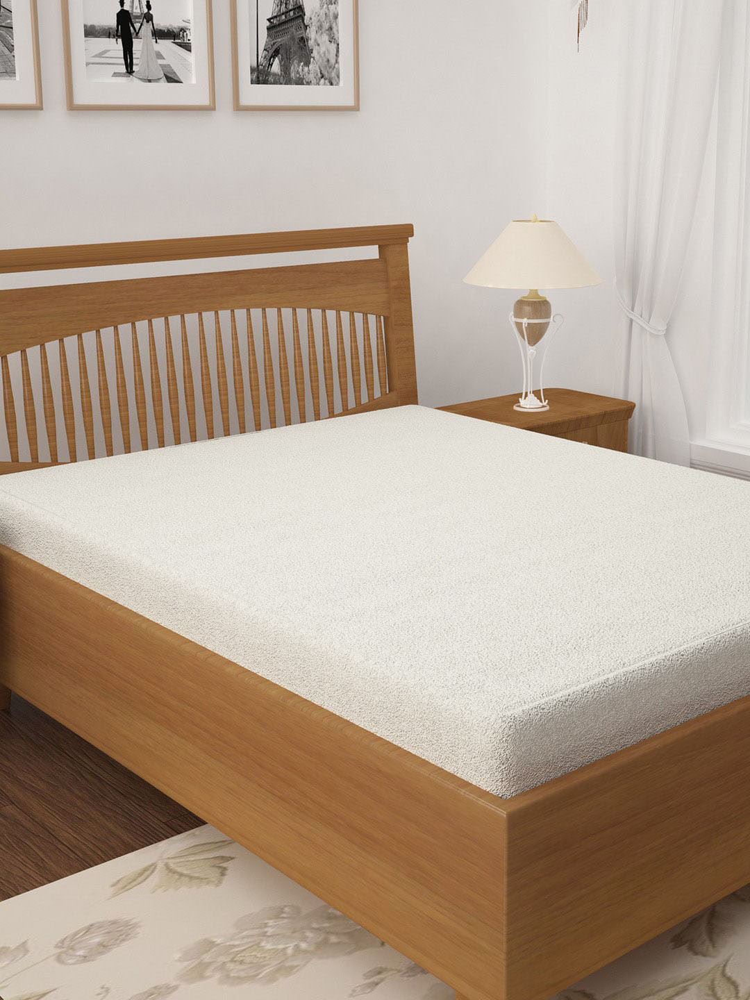 HOSTA HOMES White Solid Pure Cotton King Size Mattress Protector