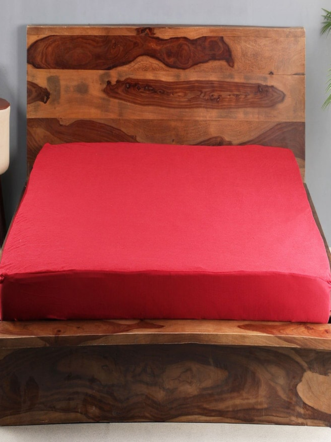 HOSTA HOMES Maroon Pure Cotton Singe Bed Dust Proof Terry Mattress Protector