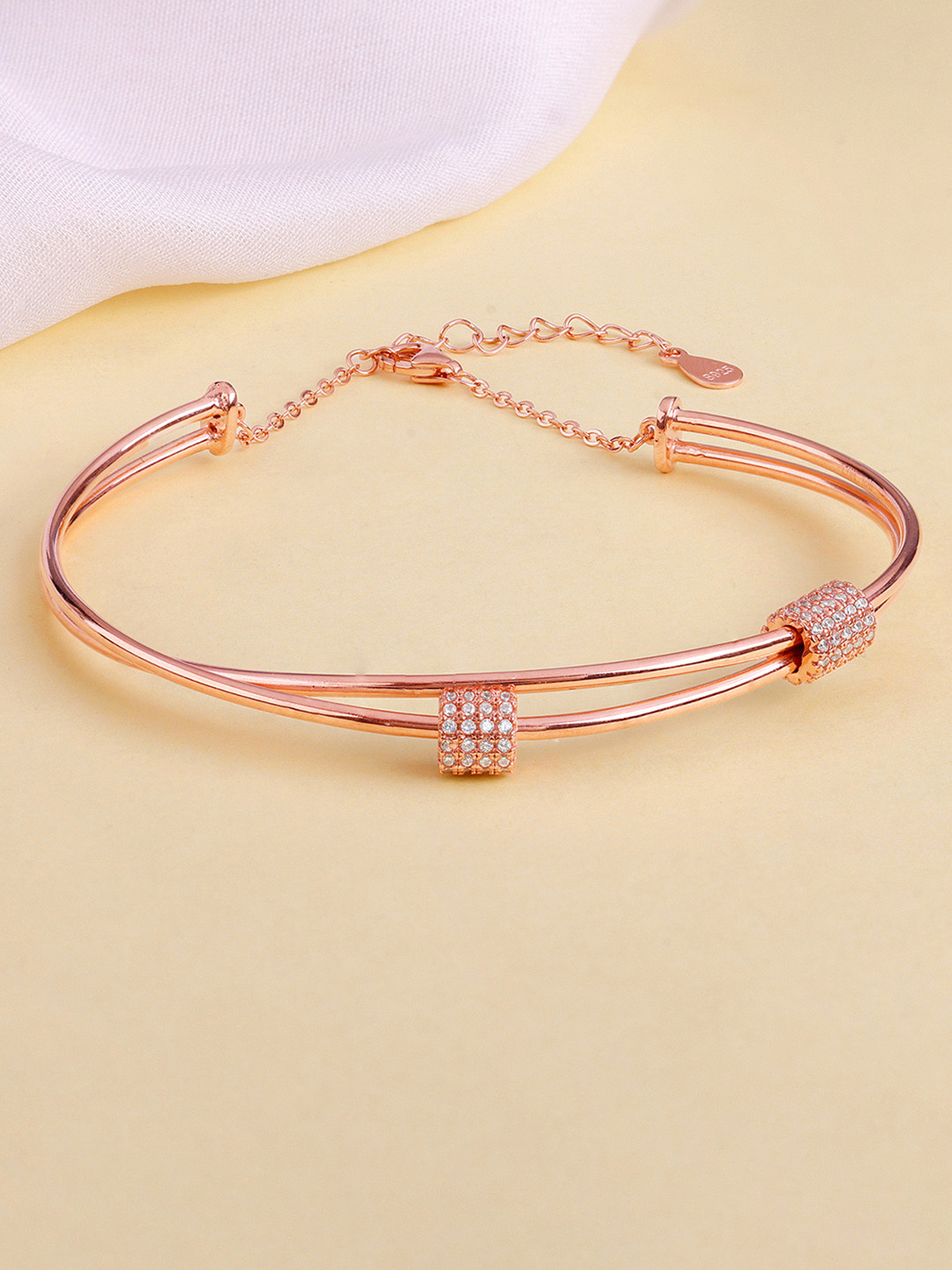 GIVA 925 Sterling Silver Rose Gold Plated Adjustable Clover Loop Bracelet