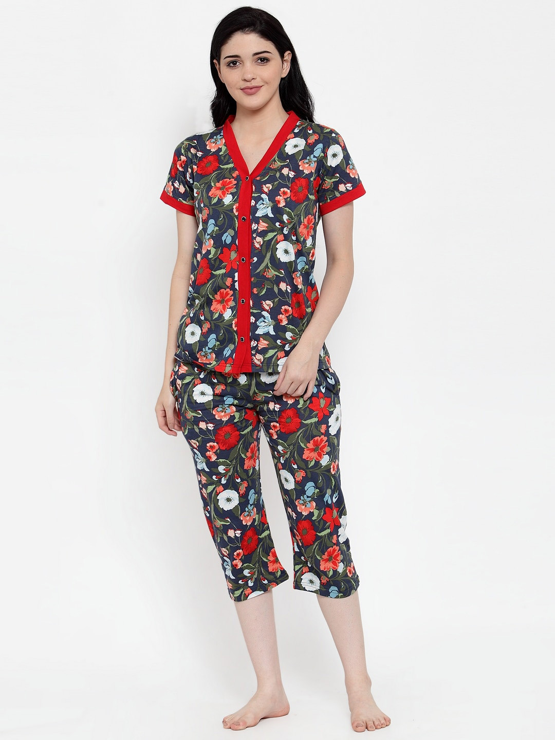 Claura Women Multicolour Floral Printed Night Suit