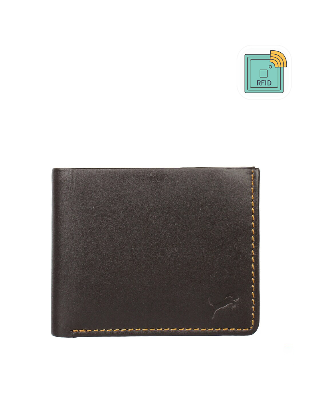 WILD EDGE Men Brown & Mustard Self Design Leather Two Fold Wallet