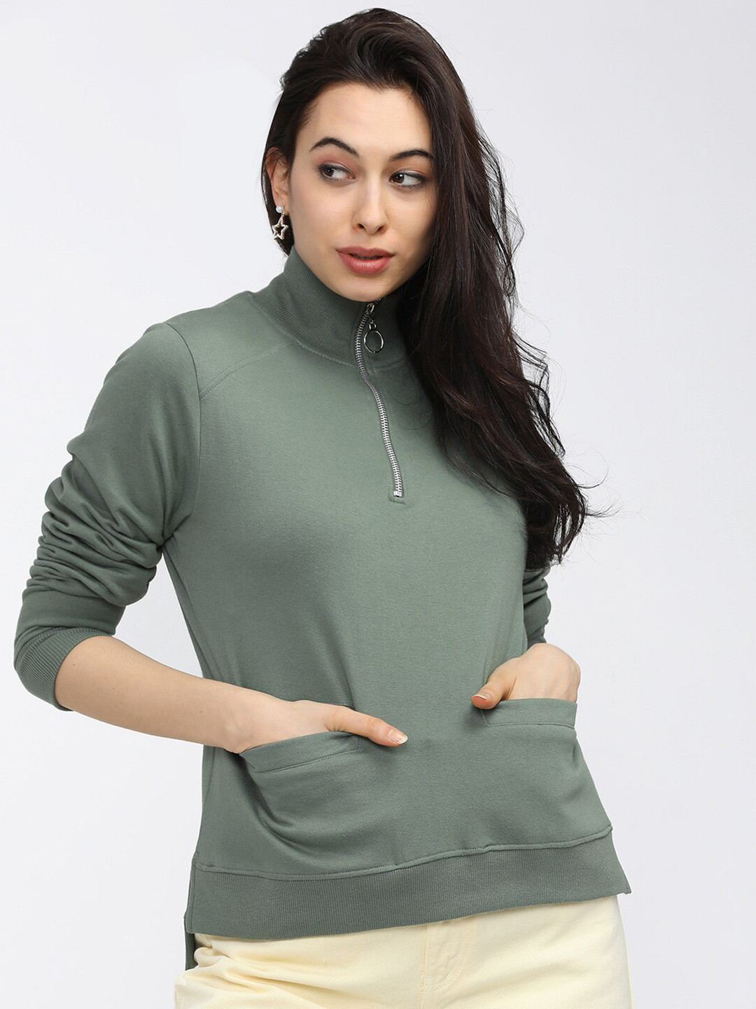 Tokyo Talkies Women aOlive Green Sweatshirt