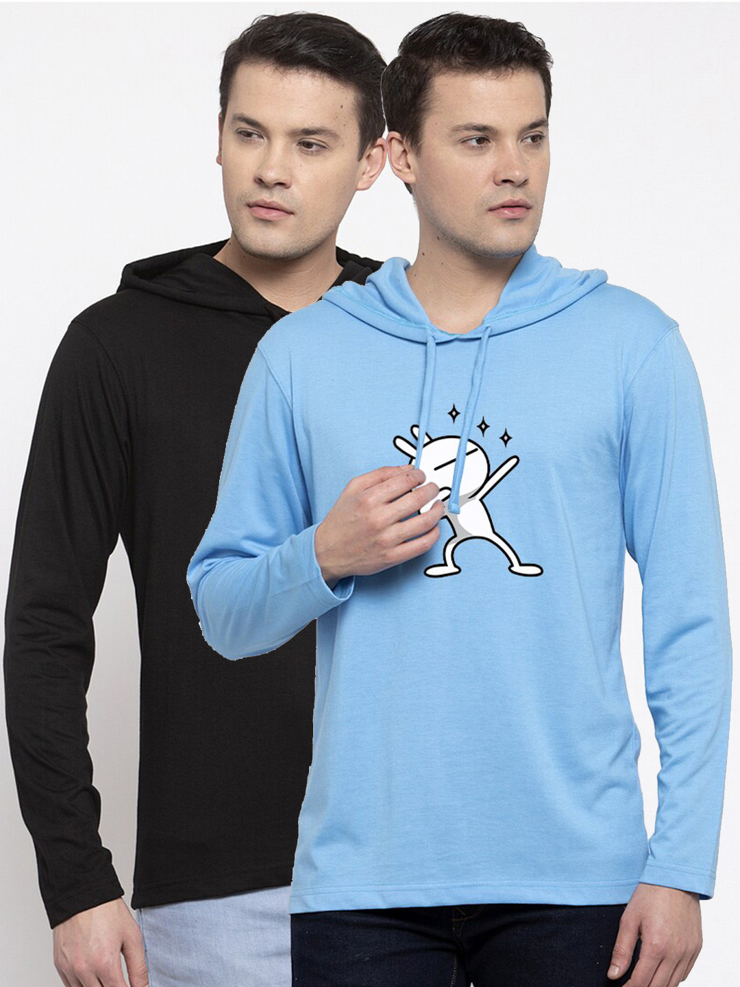 Friskers Men Pack Of 2 Turquoise Blue & Black Printed T-shirts