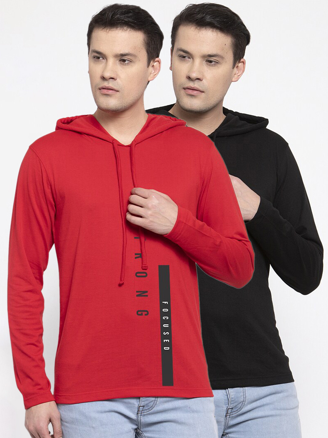 Friskers Men Pack Of 2 Red & Black Printed T-shirts