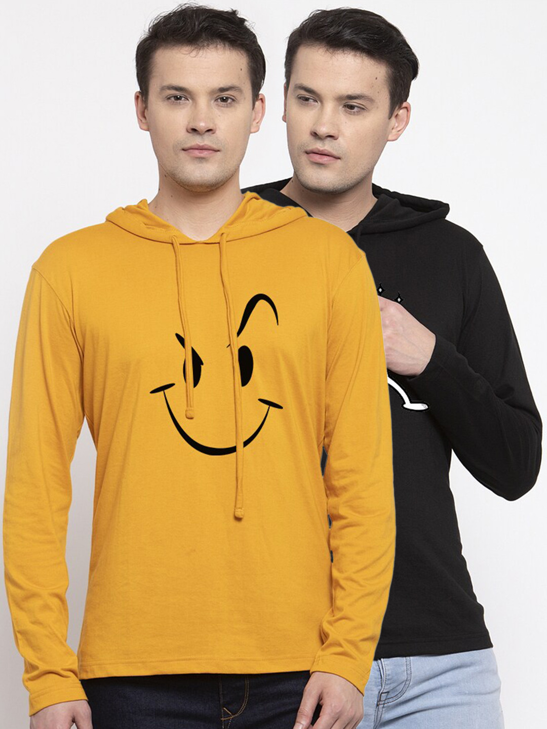 Friskers Men Pack Of 2 Black & Gold Printed T-shirts