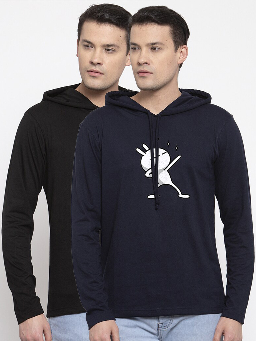 Friskers Men Pack Of 2 Navy Blue & Black Printed T-shirts