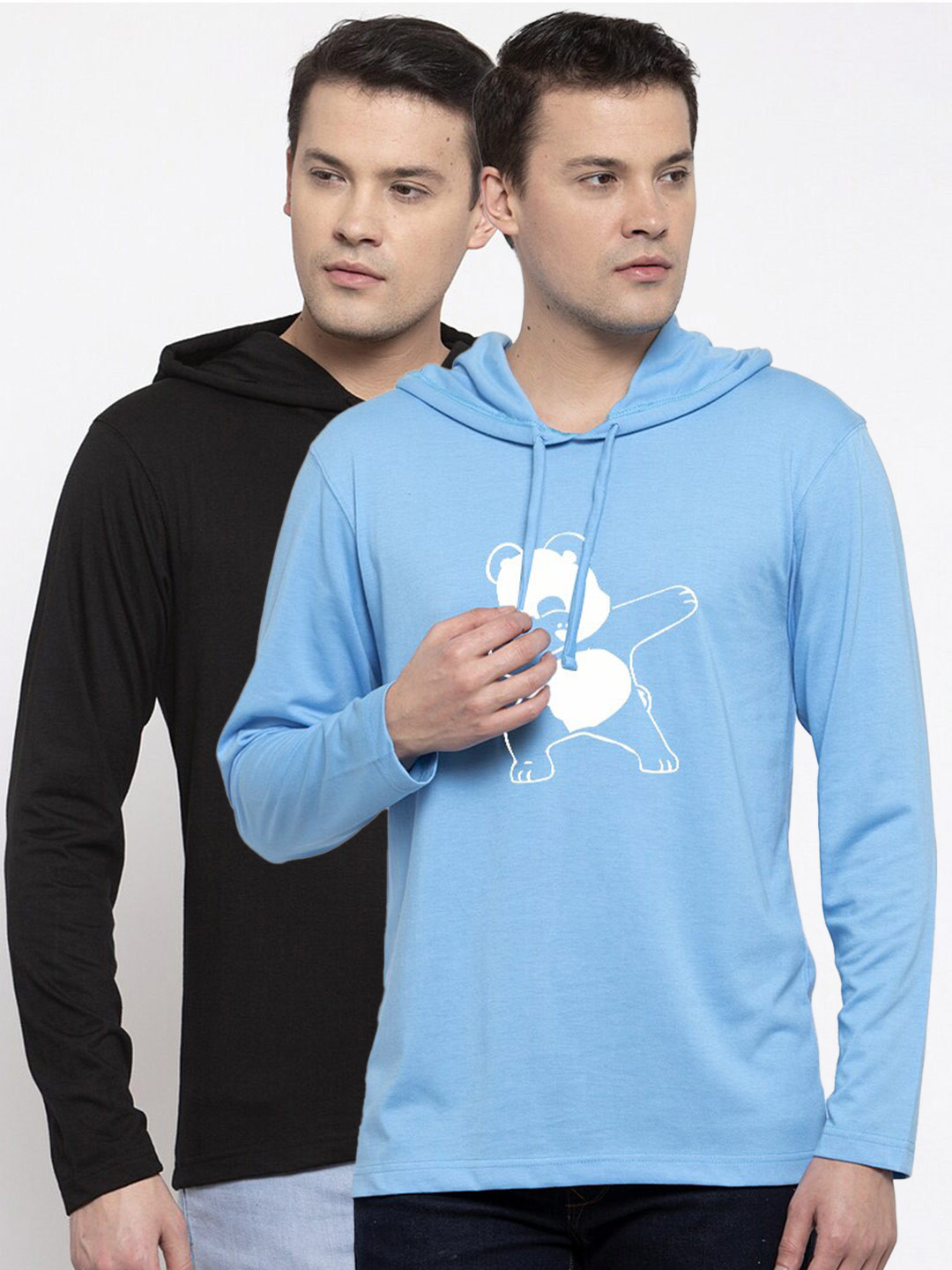 Friskers Men Black & Blue 2 Printed Cotton T-shirts