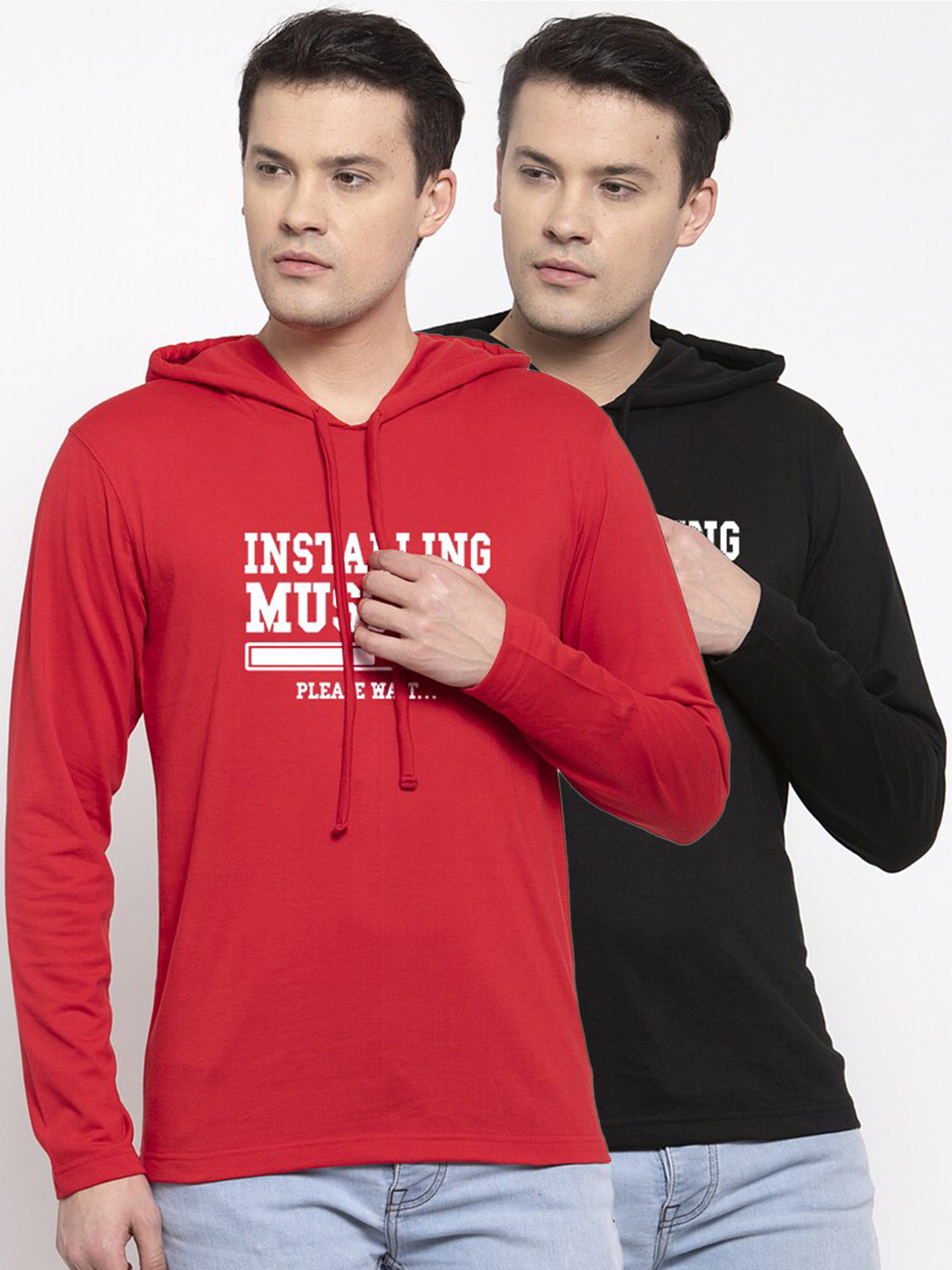 Friskers Men Pack Of 2Black & Red Typography Printed T-shirt