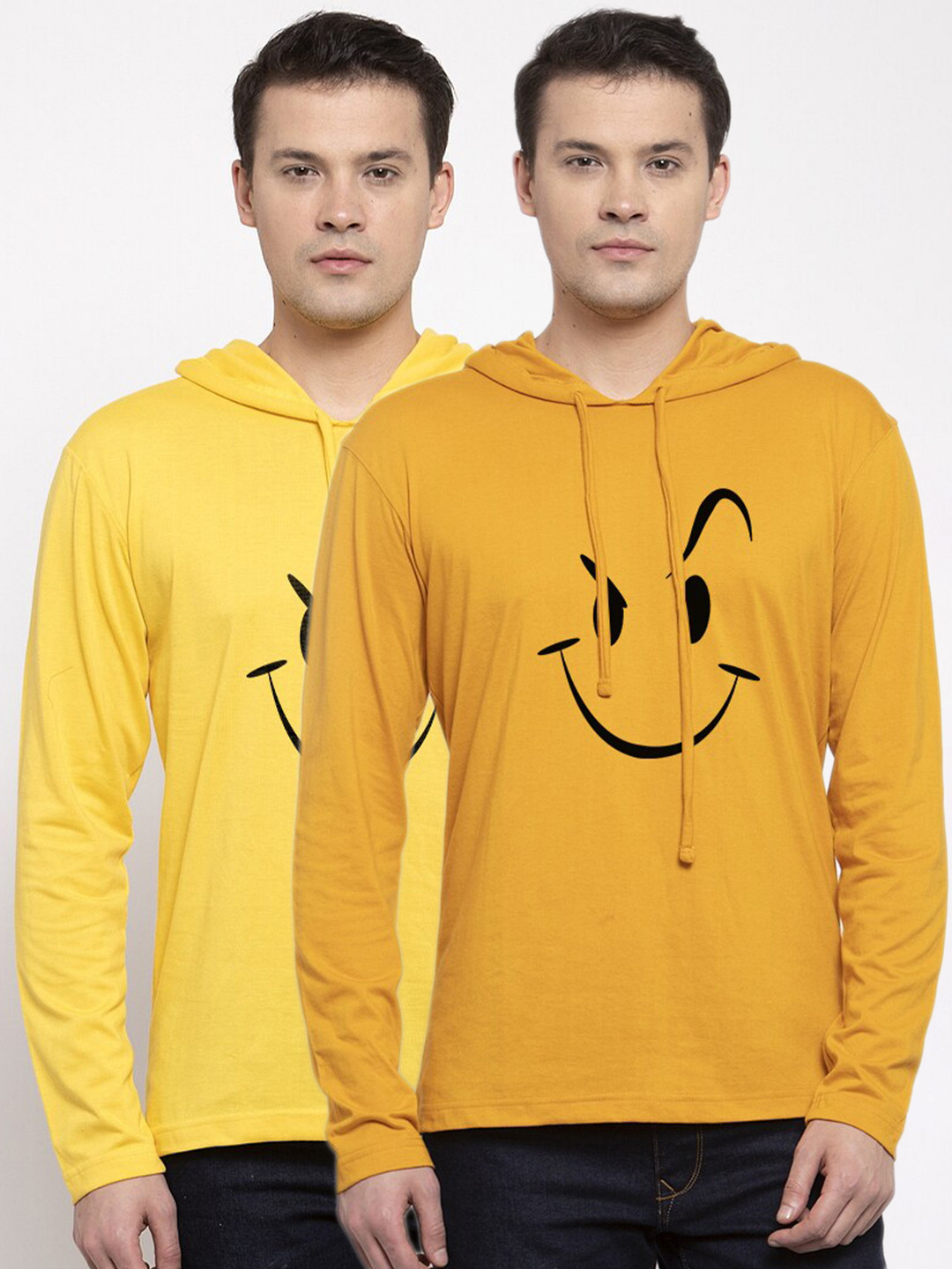 Friskers Men Pack Of 2 Yellow & Gold Printed T-shirts