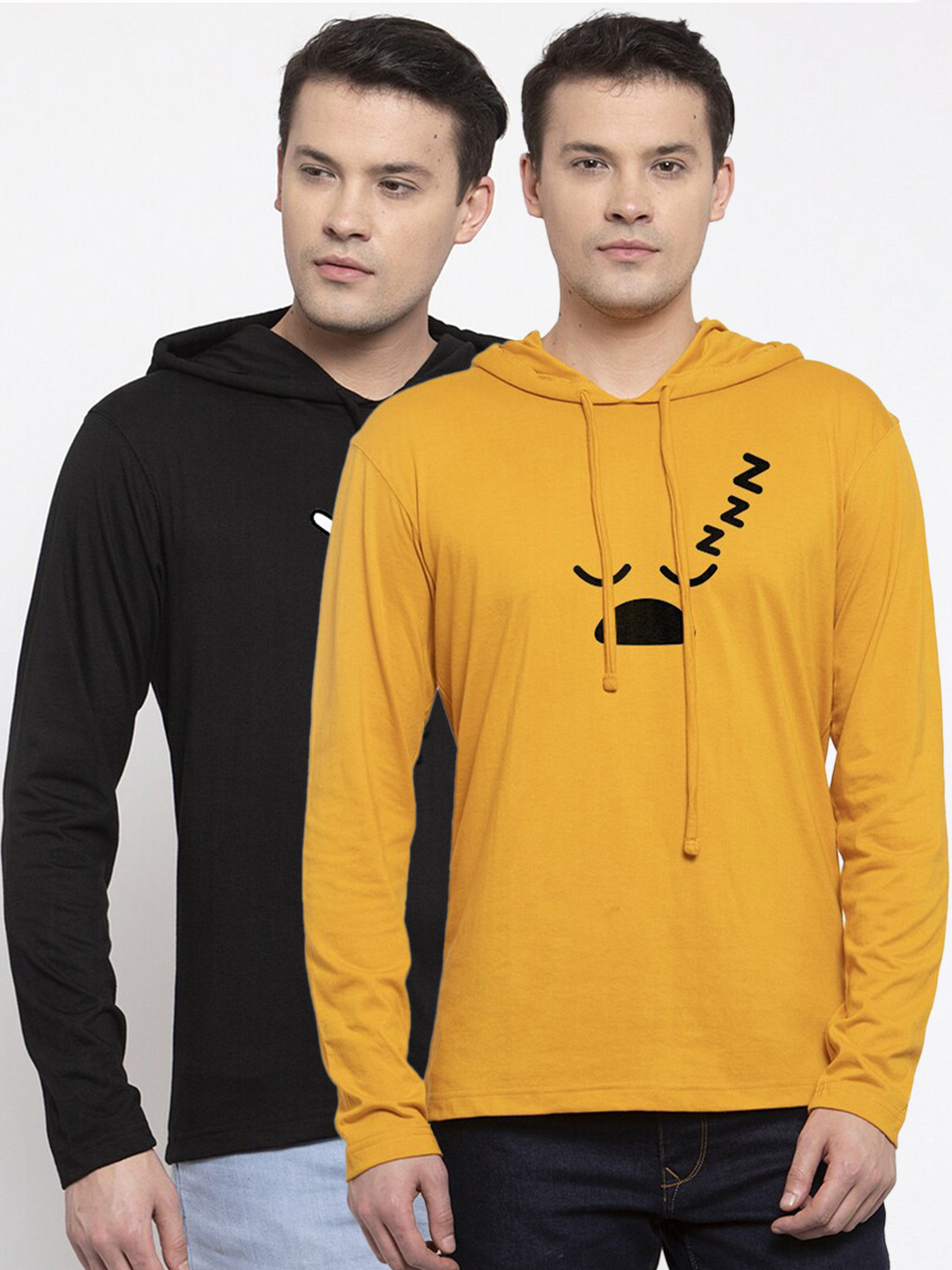 Friskers Men Pack Of 2 Black & Gold Printed T-shirts