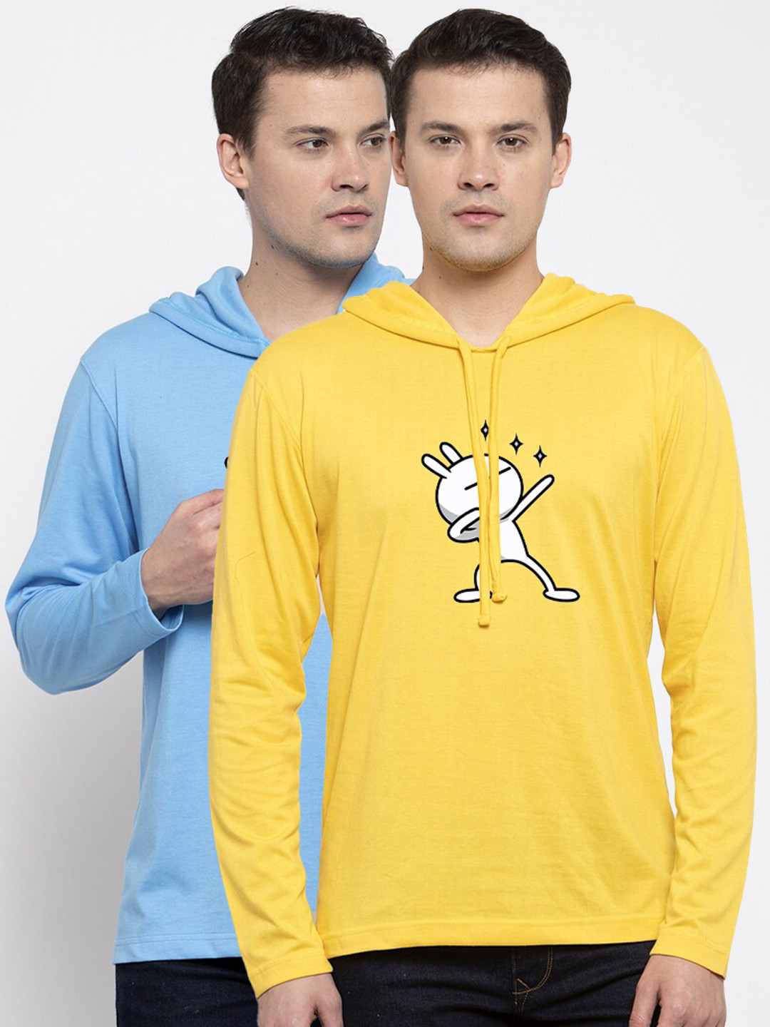 Friskers Men Pack Of 2 Turquoise Blue & Yellow Printed T-shirts