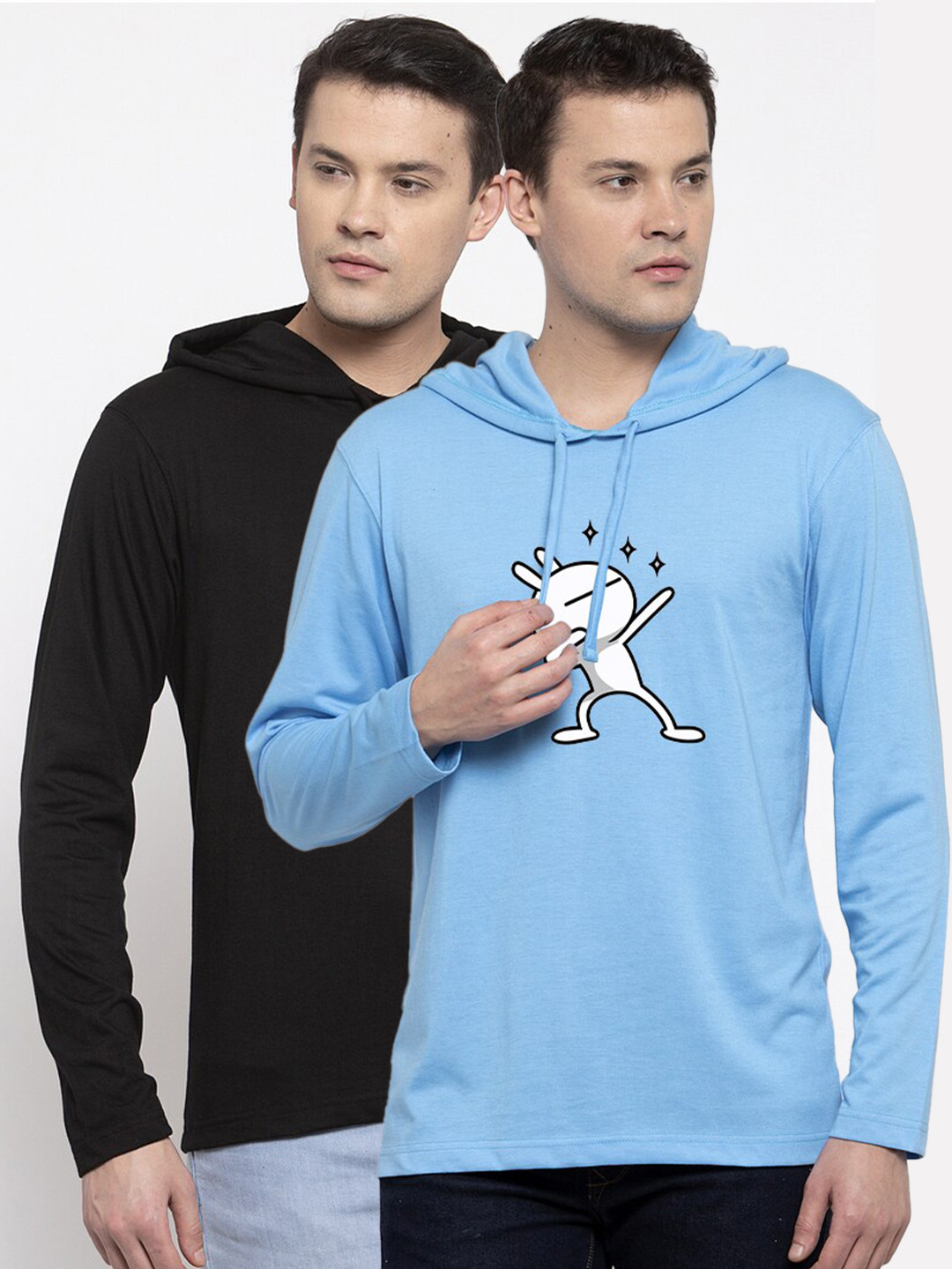 Friskers Men Pack Of 2 Turquoise Blue & Black Printed T-shirts