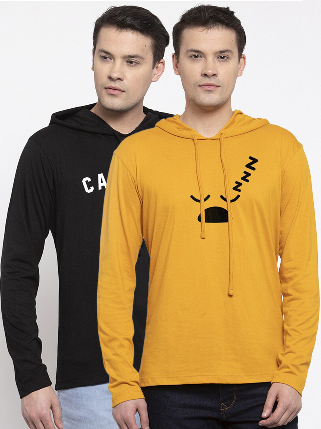Friskers Men Pack Of 2 Gold-Toned & Black Printed T-shirts
