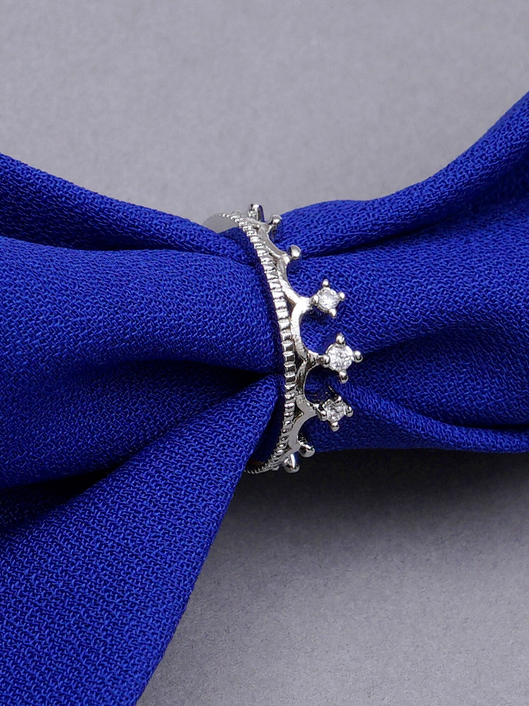 KARATCART Silver-Plated & White AD-Studded Crown Shape Finger Ring