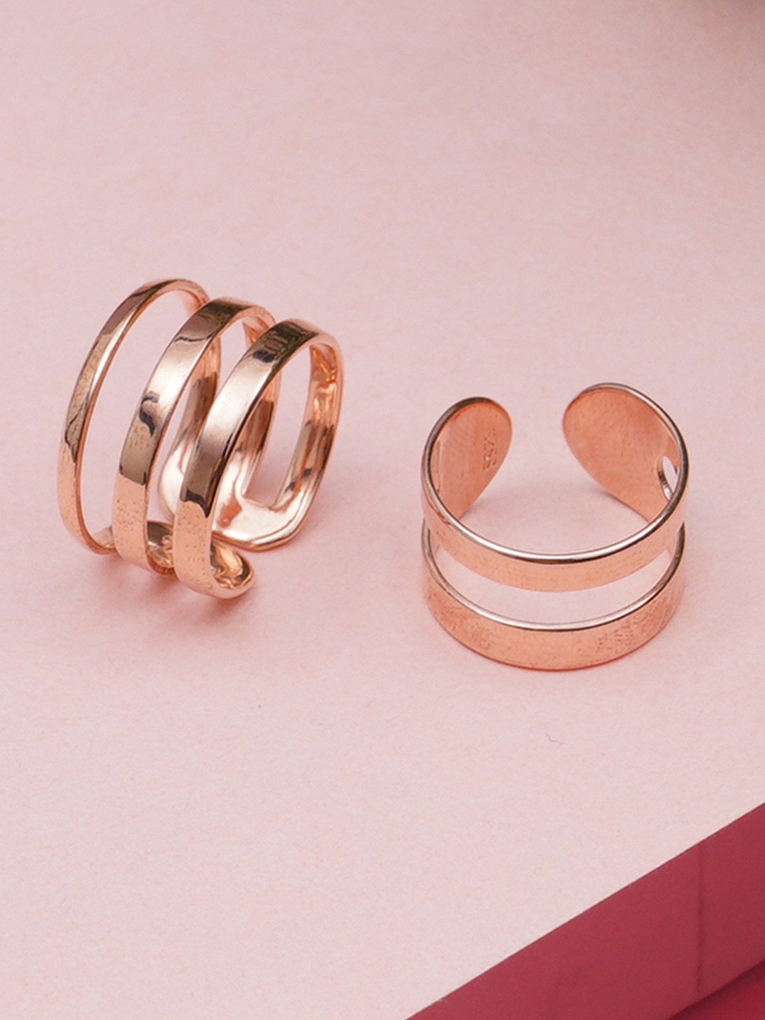 KARATCART Set of Rose Gold-Plated Elegant Couple Adjustable Band Ring