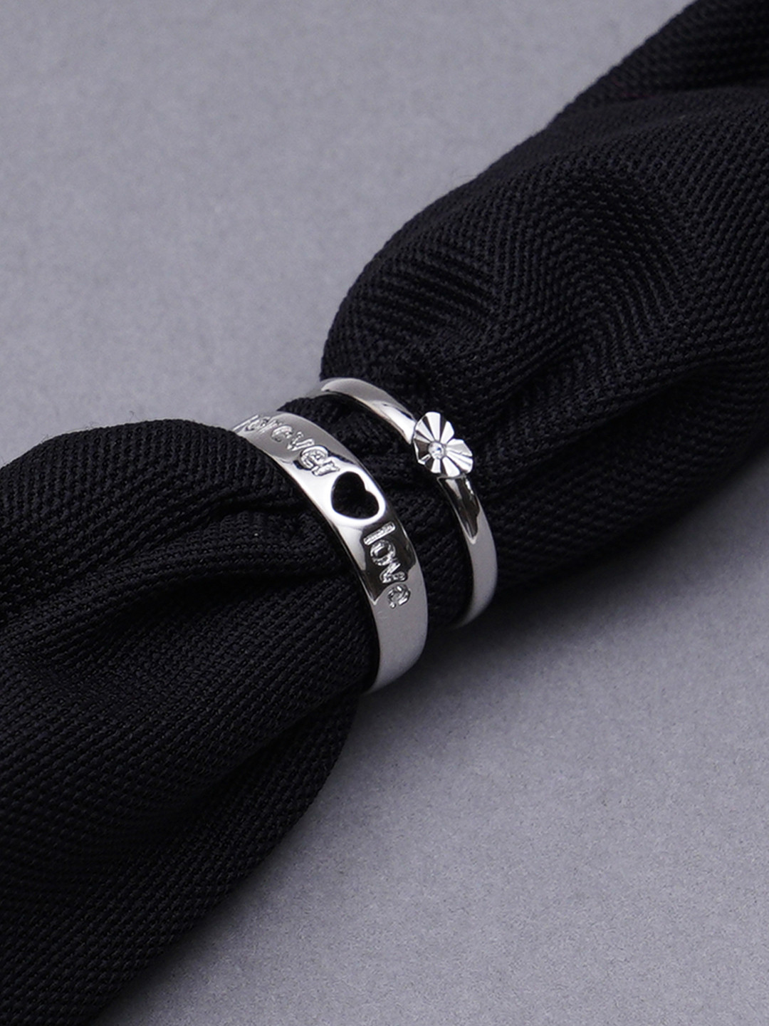 KARATCART Silver-Plated Couple Adjustable Ring