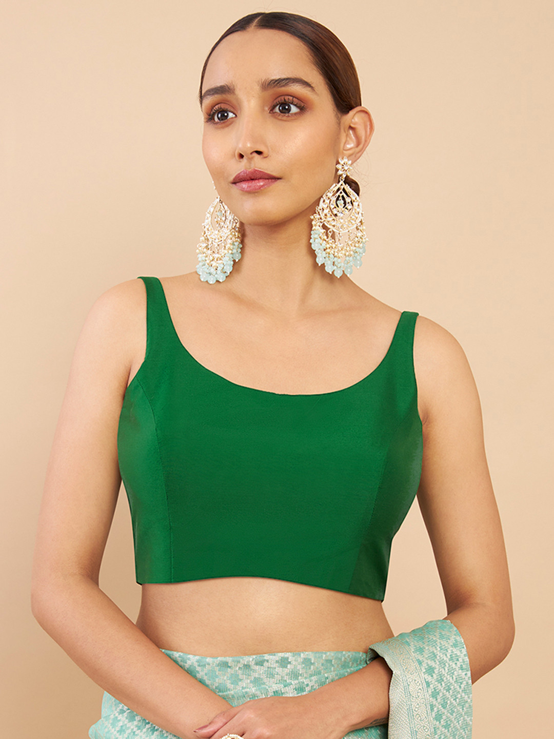 Soch Women Green Solid Readymade Saree Blouse