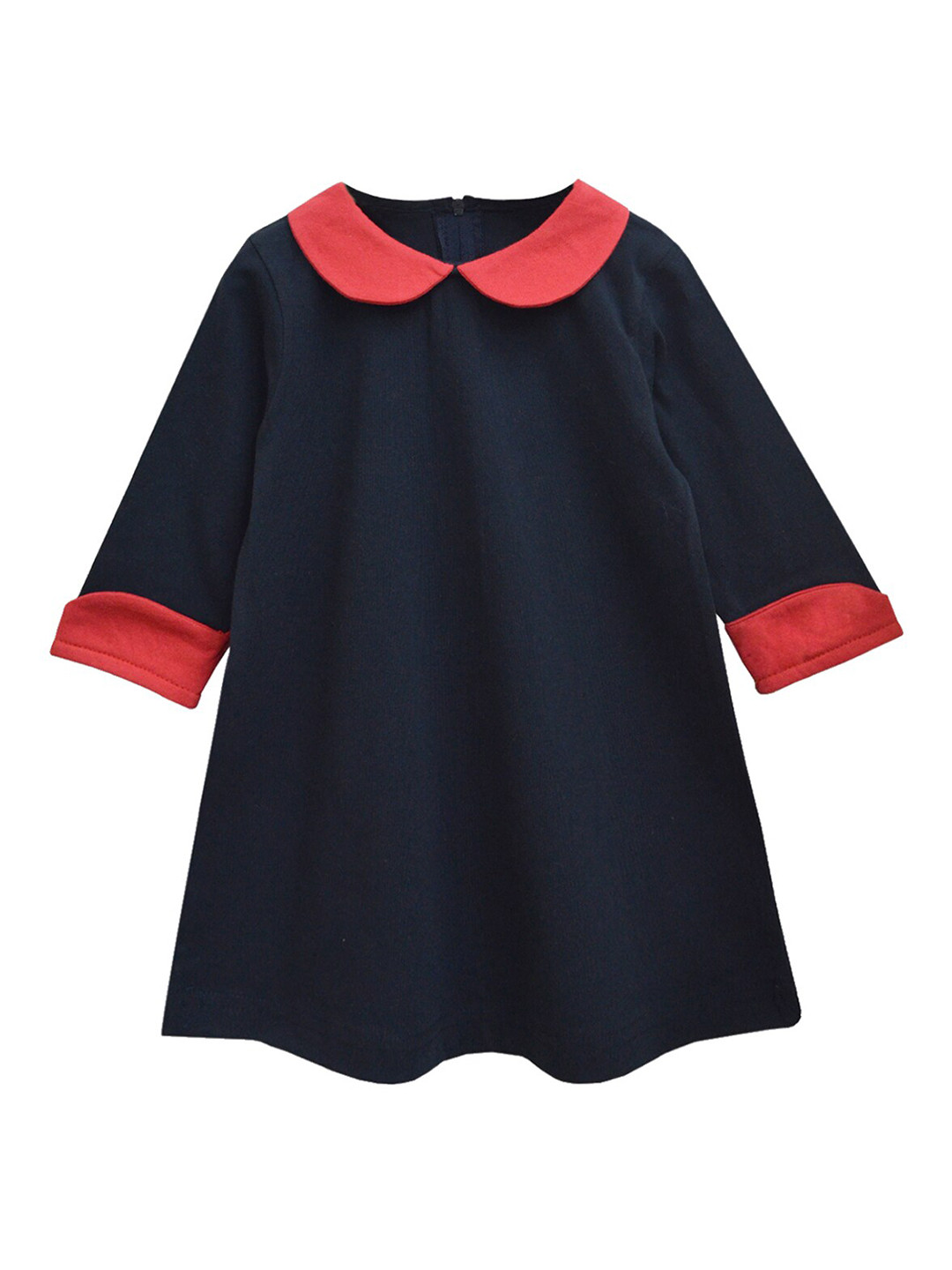 A T U N Navy Blue & Red Peter Pan Collar A-Line Dress