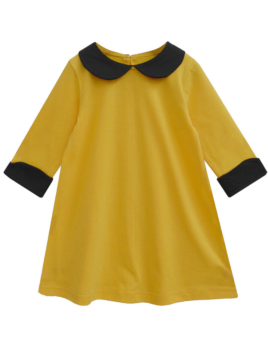A T U N Yellow & Black Peter Pan Collar A-Line Dress