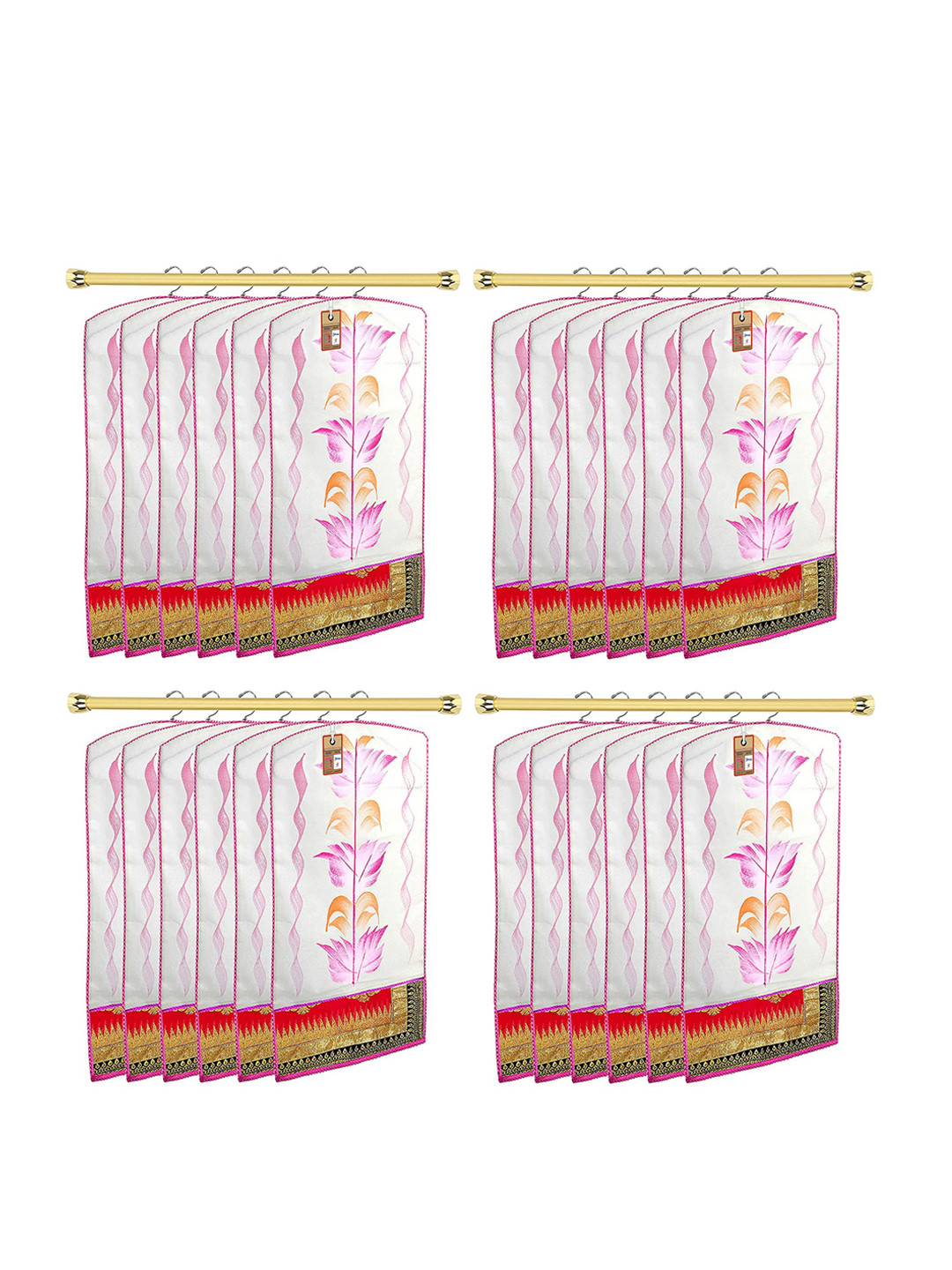 atorakushon Set Of 24 White & Pink Printed Non-Woven Saree Organisers