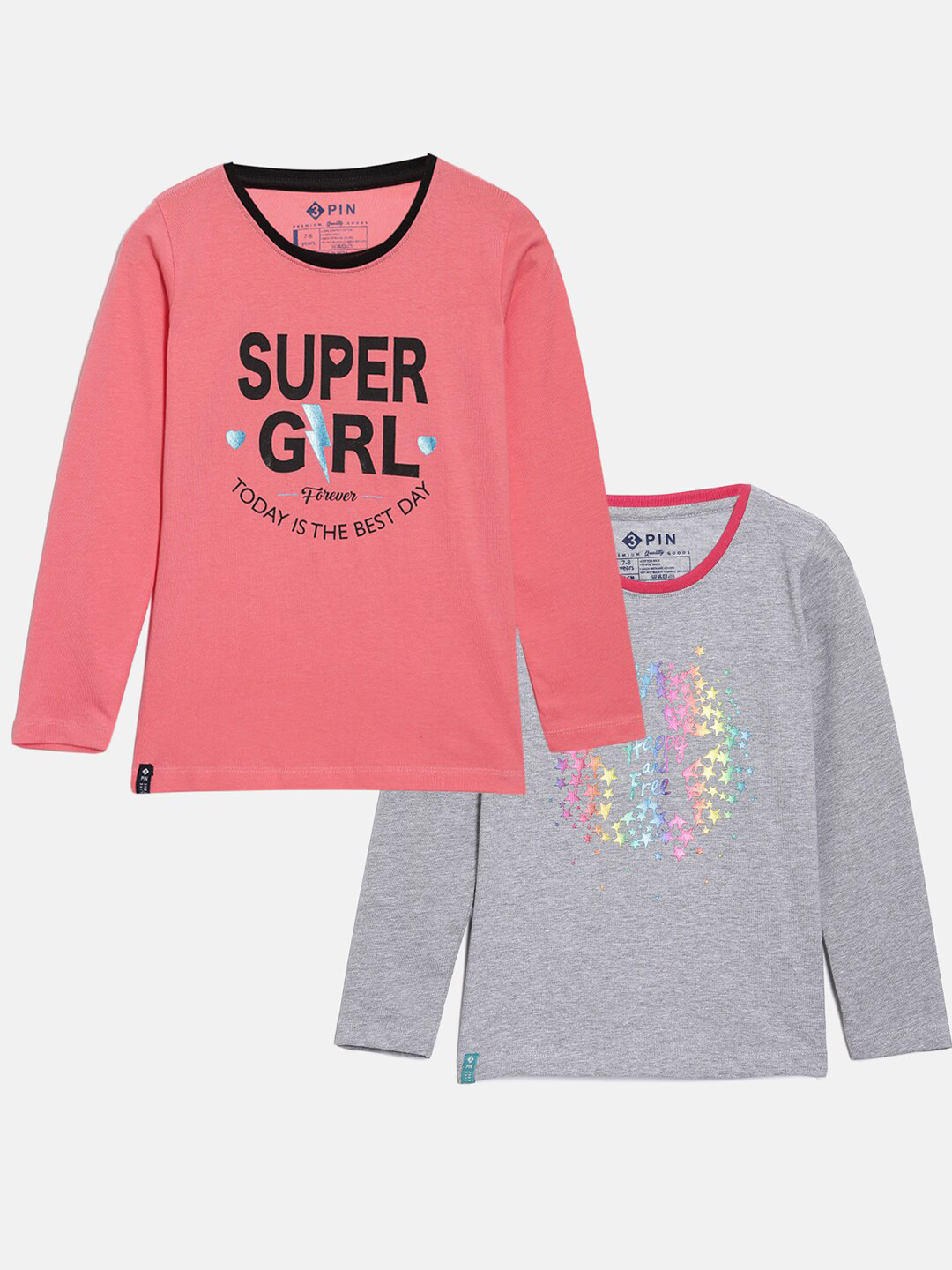 3PIN Girls Pack Of 2 Cotton T-shirts