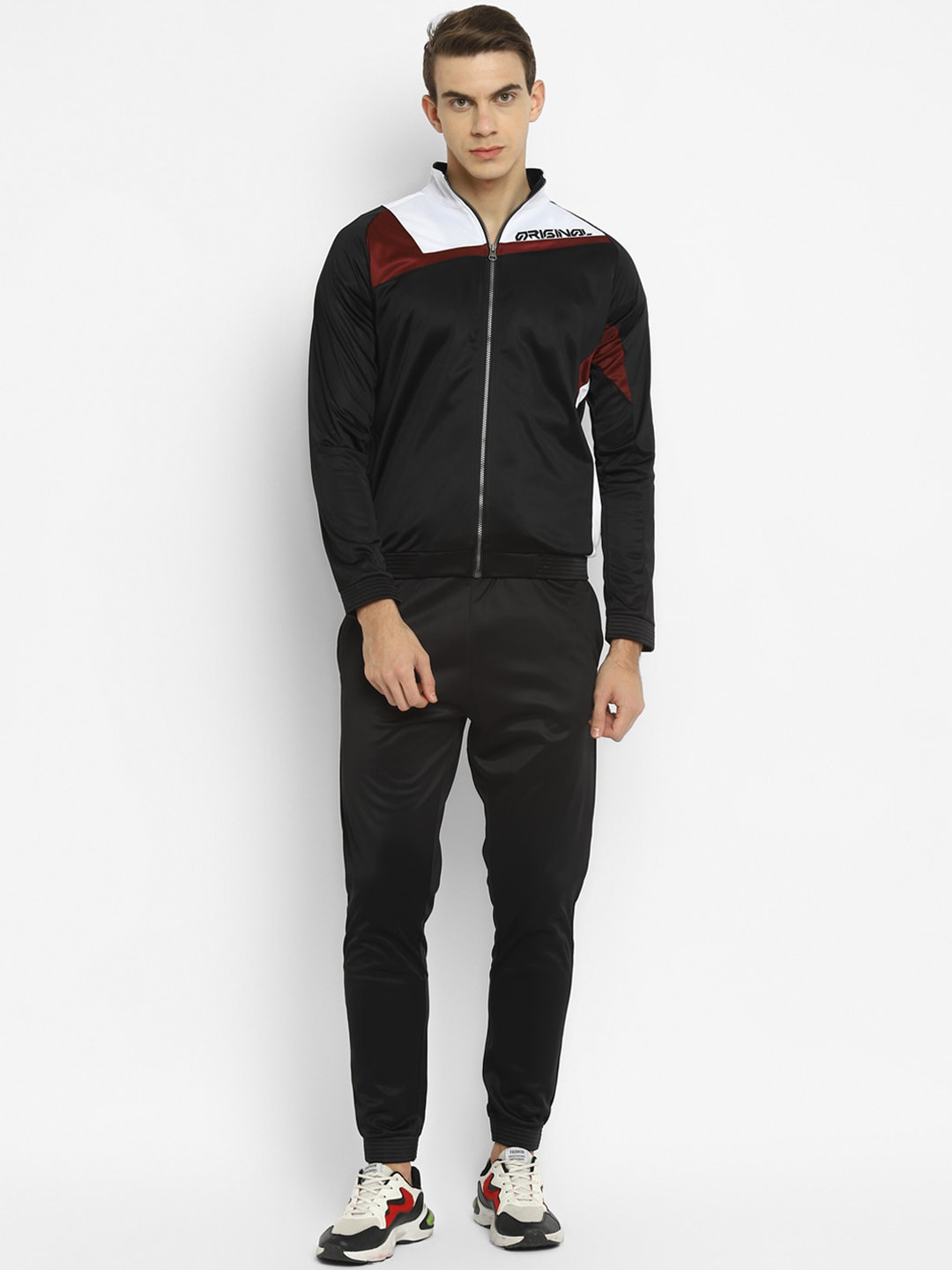 Yuuki Men Black & White Colourblocked Tracksuit