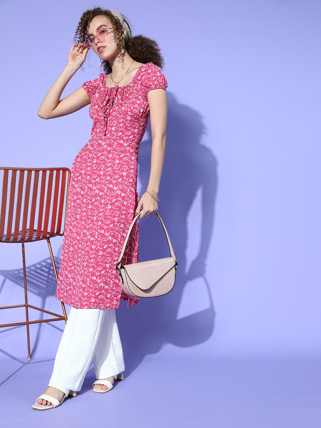 Berrylush Gorgeous Pink Polyester Bustier Kurta