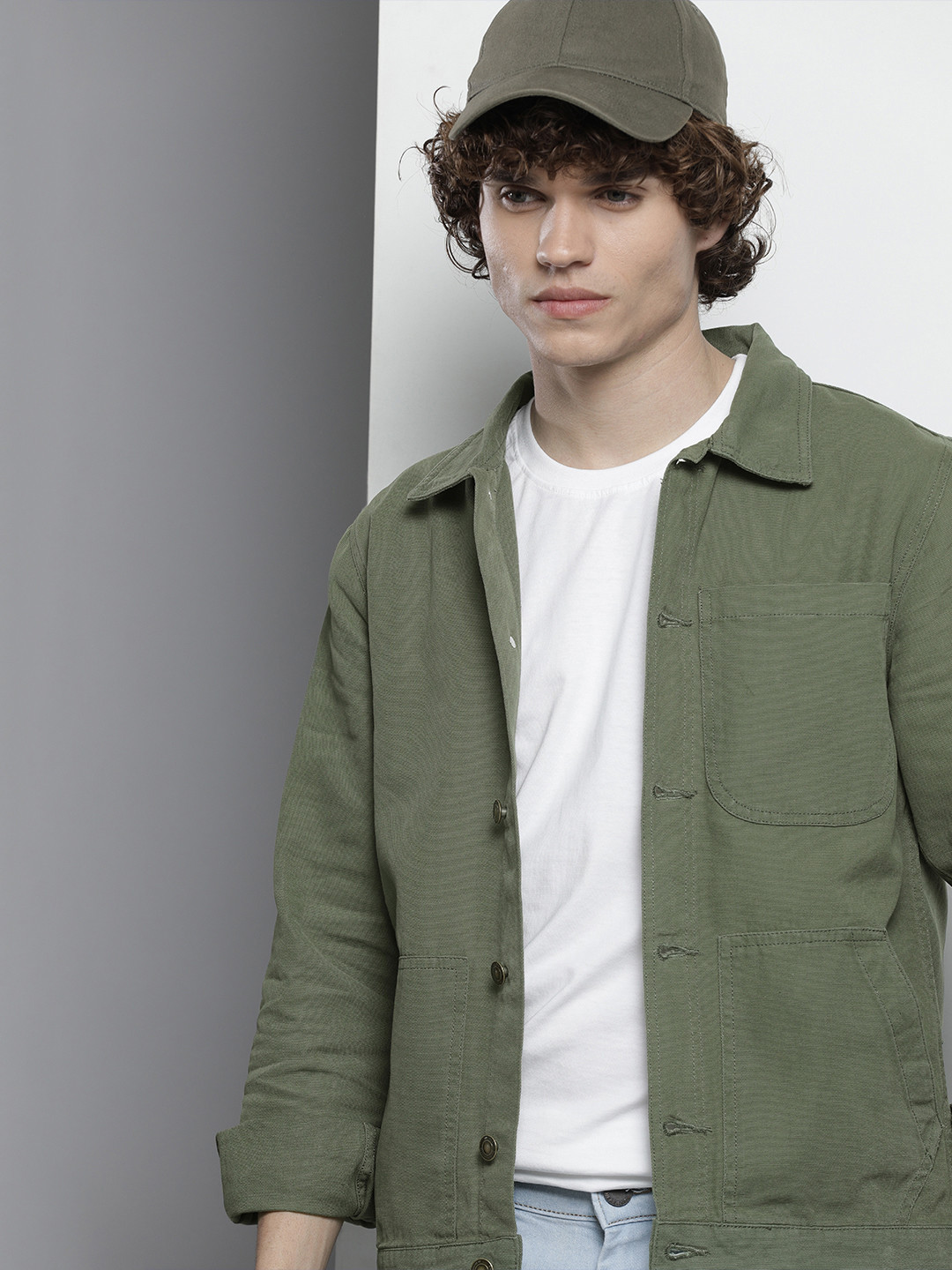 The Indian Garage Co Men Green Open Front Jacket